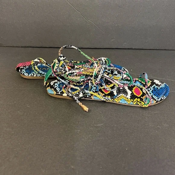 Liliana Colorful Snake Skin Pattern Strappy Sandals Size 8 - Picture 4 of 8
